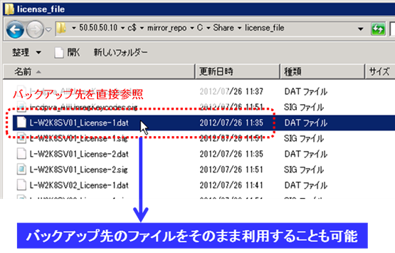 バックアップ先を直接参照してリストア